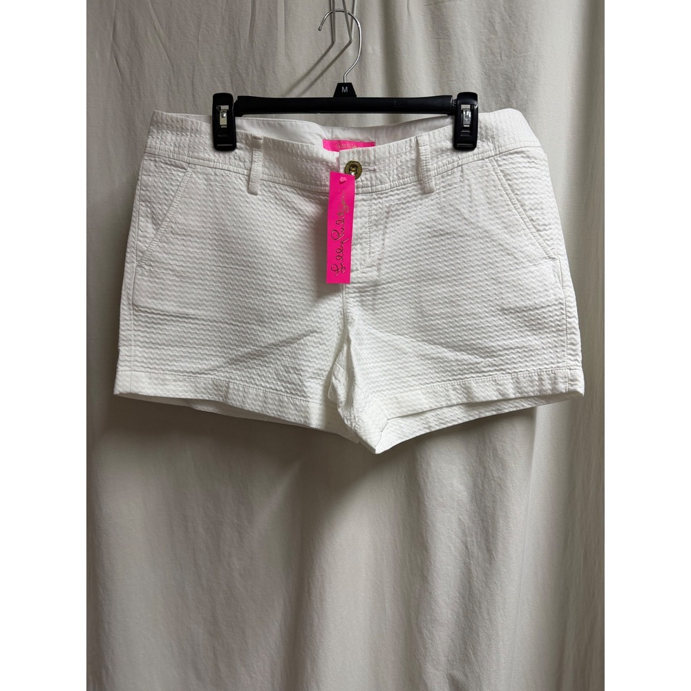 Lilly Pulitzer White Textured Cotton Blend Shorts with Pink Tag